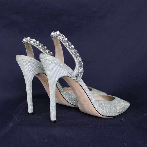AMINAH Abdul Jillil SOLEIL SLINGBACK rhinestone stilleto metallic silver heels - Picture 6 of 10